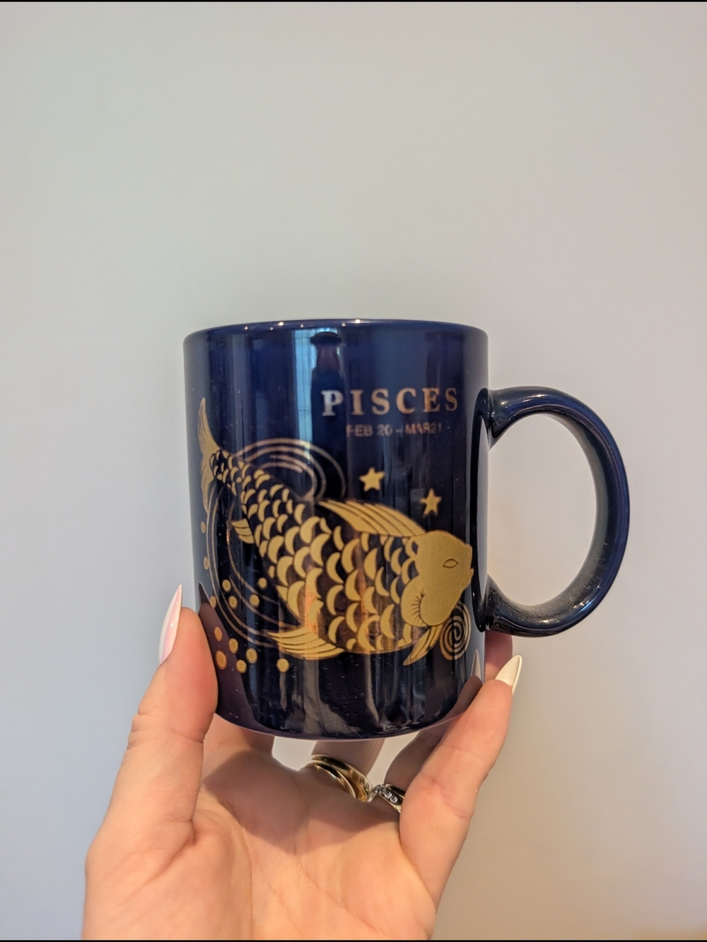 Pisces Vintage Gold Fish Ceramic Mug - Dark Blue